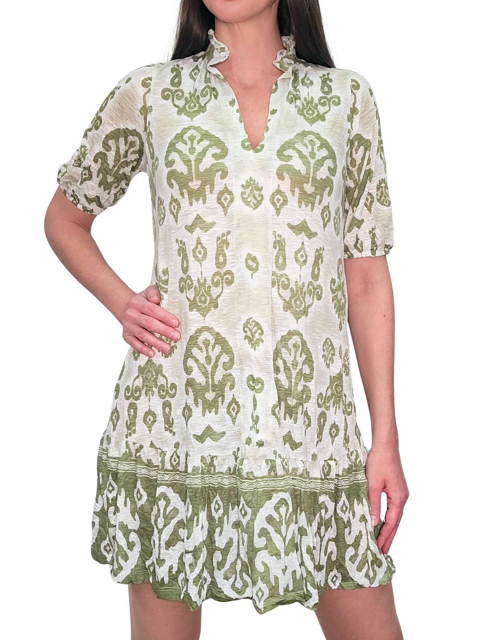 Crushed A-Line Single Tiered 'Sage' Dress - XS Crushed A-Line Single Tiered 'Sage' Dress - XS