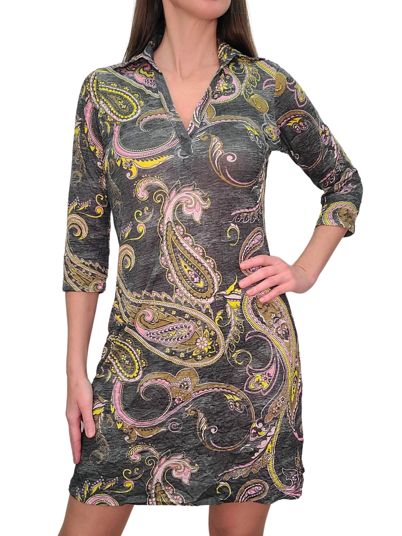 Crushed 3/4 Sleeve Onyx Polo Dress David Cline Online Crushed 3/4 Sleeve Onyx Polo Dress David Cline Online