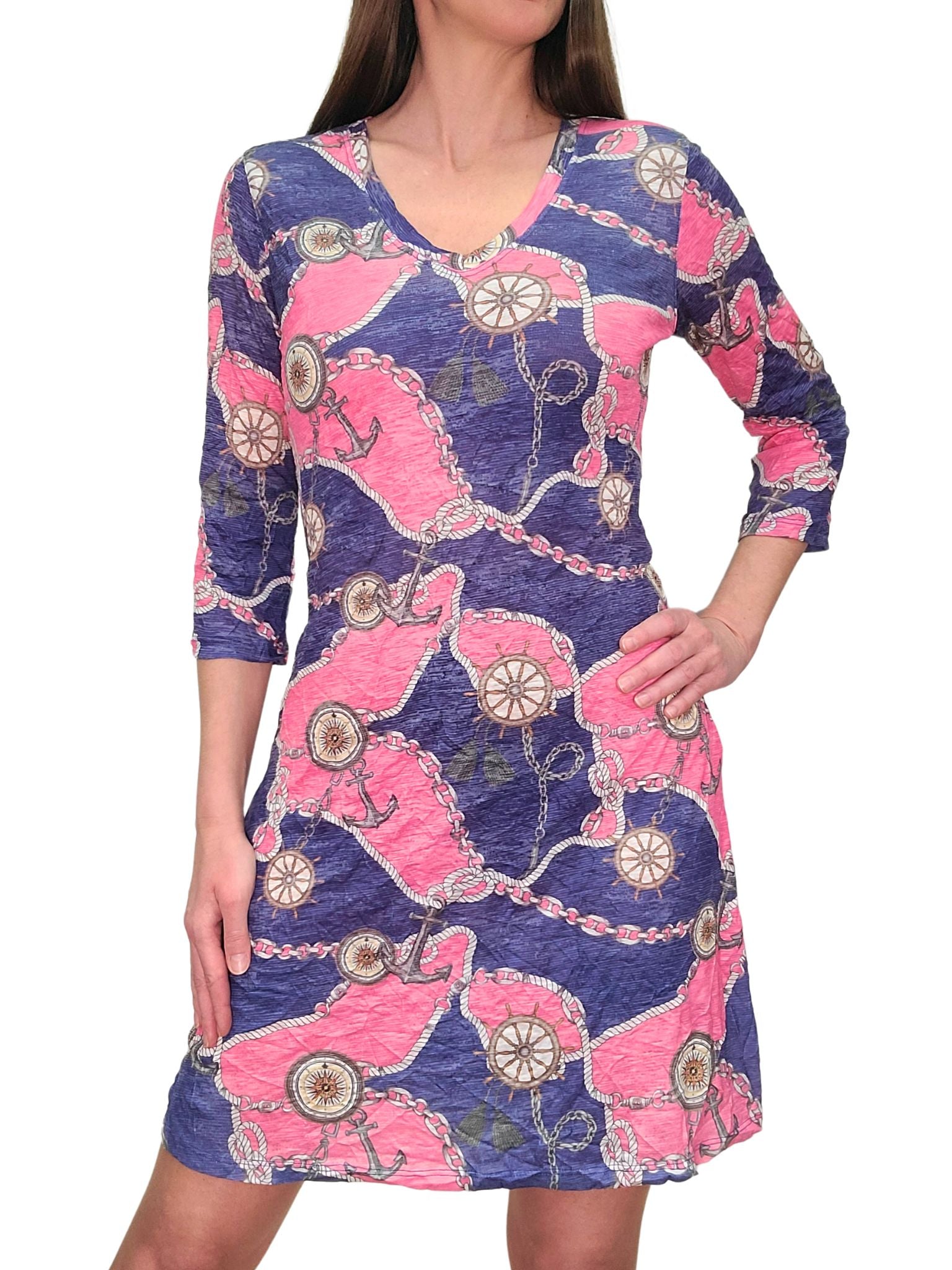 Crushed 'Chain' V-Neck Dress XS / 3/4 Crushed 'Chain' V-Neck Dress XS / 3/4