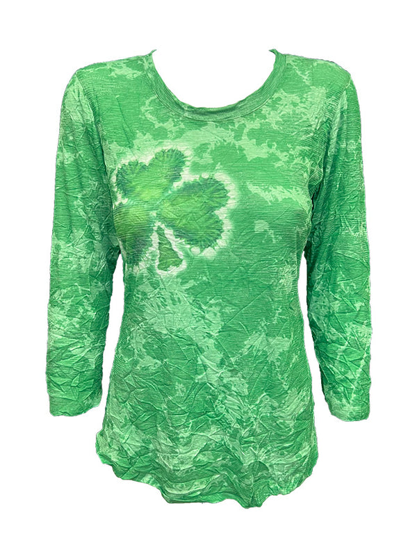 Crushed 3/4 Sleeve Clover Crew Neck