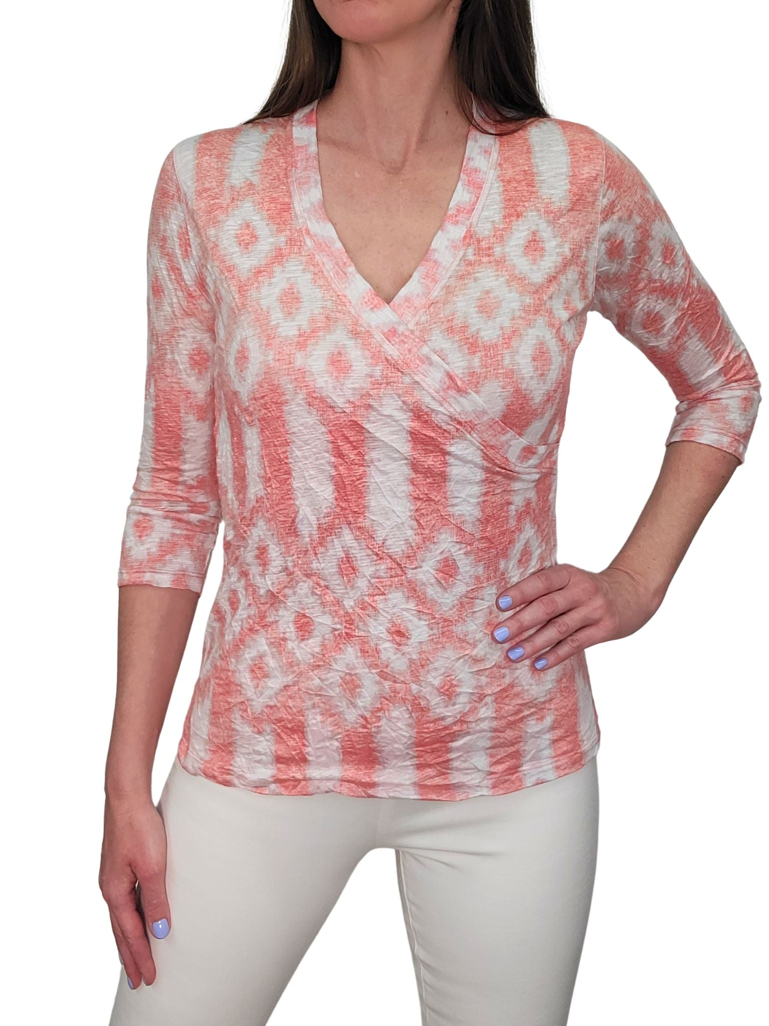 Crushed 3/4 Surplice 'Apricot' V-Neck