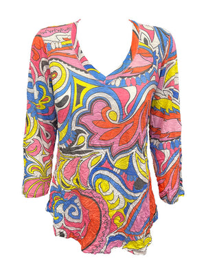 Crushed 3/4 Sleeve Pucci V-Neck