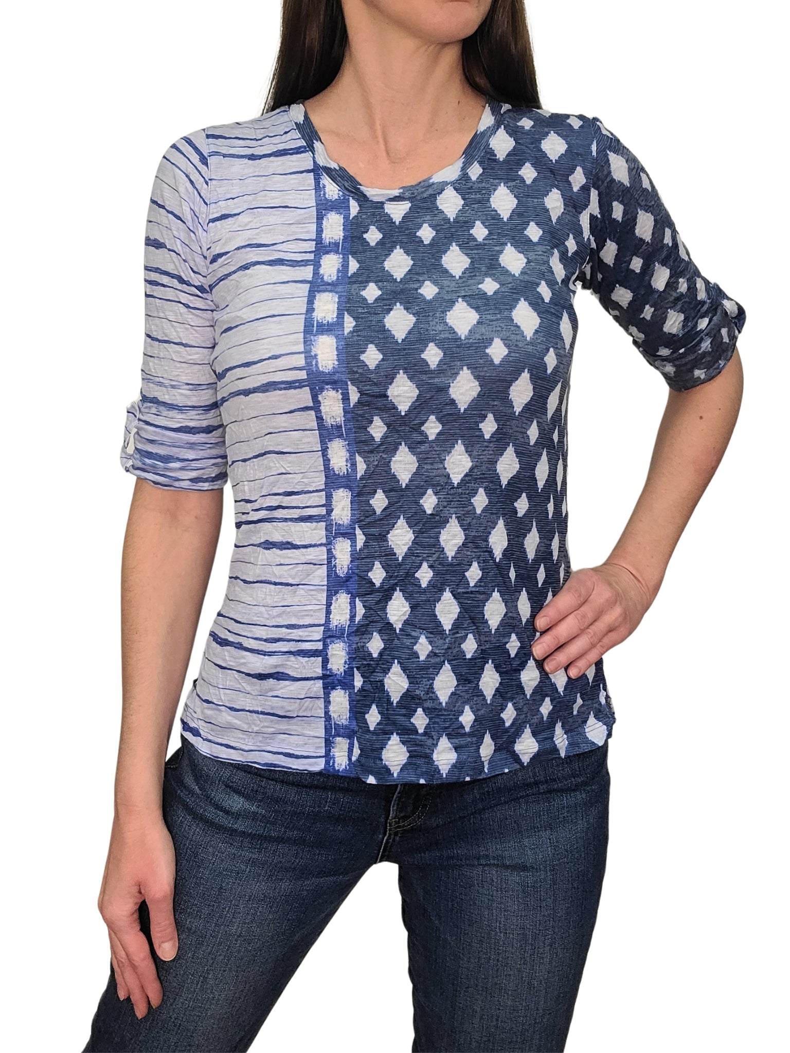 Crushed 'Metric' Crew Neck with Roll-Up Sleeve