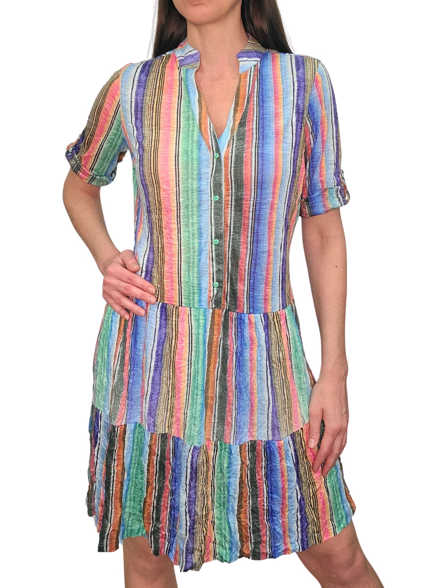 Crushed 'Stripe' Drop-Waist Dress