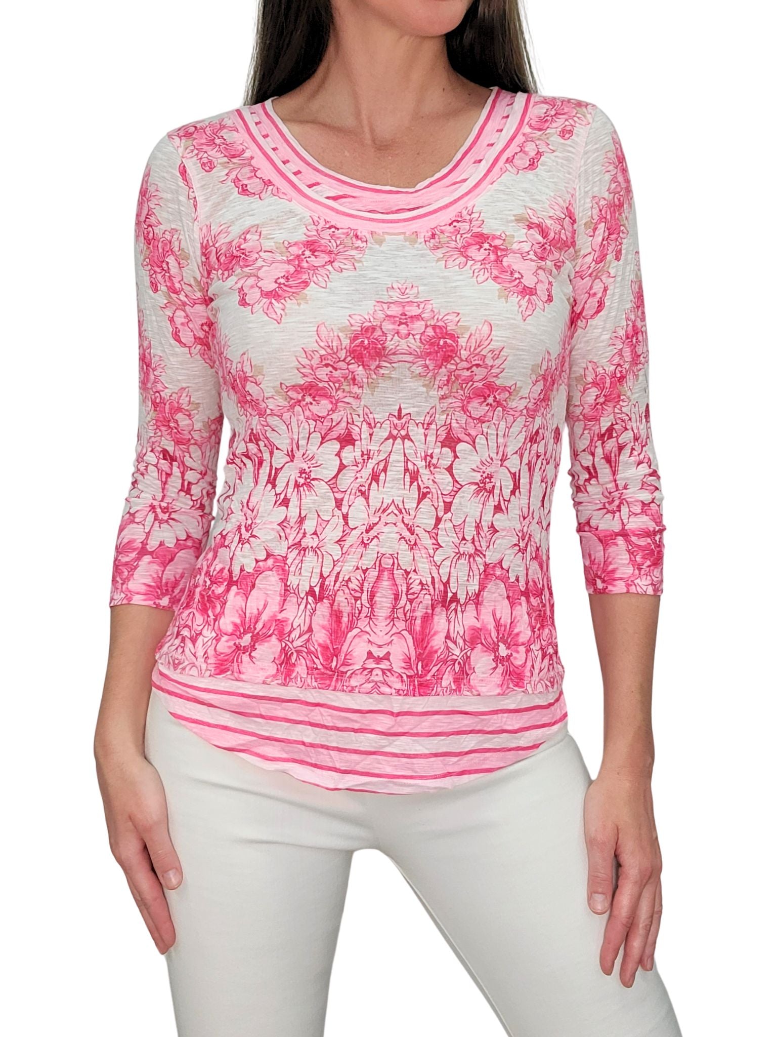 크러쉬드 3/4 슬리브 핑크 크루넥