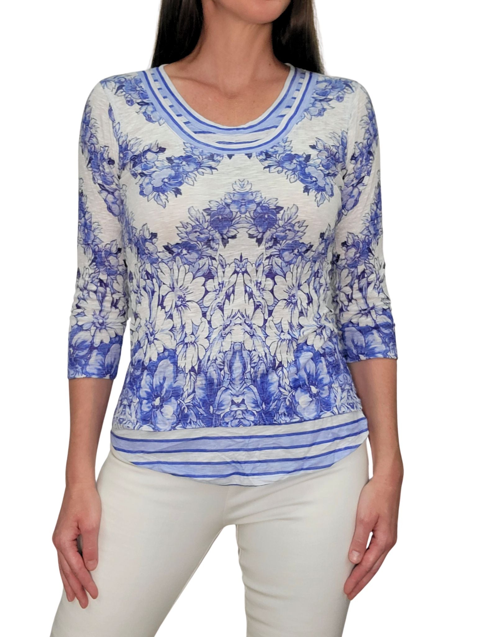 크러쉬드 3/4 슬리브 핑크 크루넥