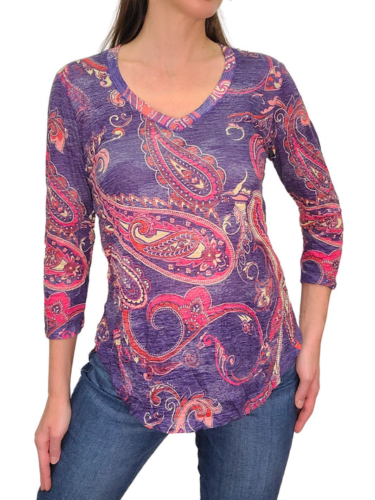 Crushed 3/4 Sleeve Amethyst V-Neck