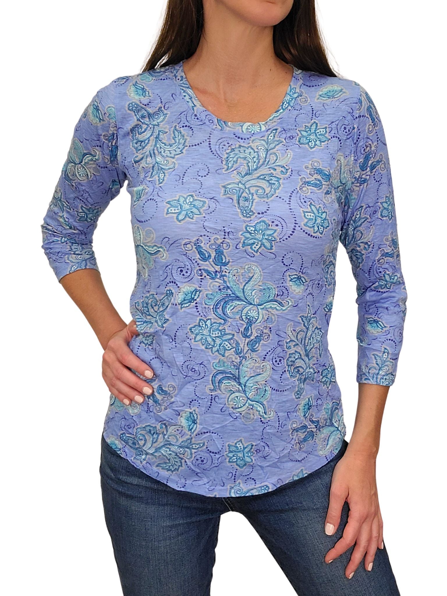 크러쉬드 3/4 슬리브 말리부 크루넥