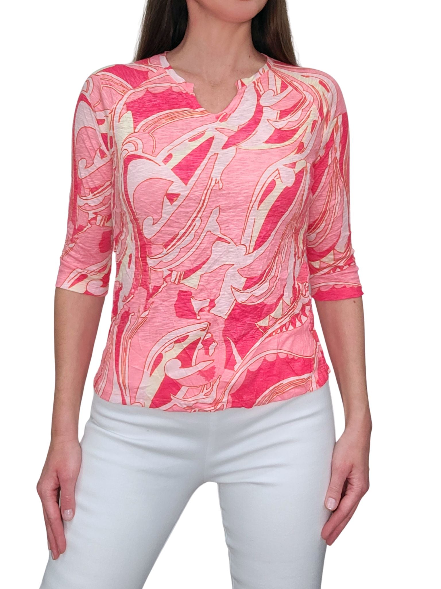 Crushed 3/4 Sleeve 'Laguna' Notch Neck Tee