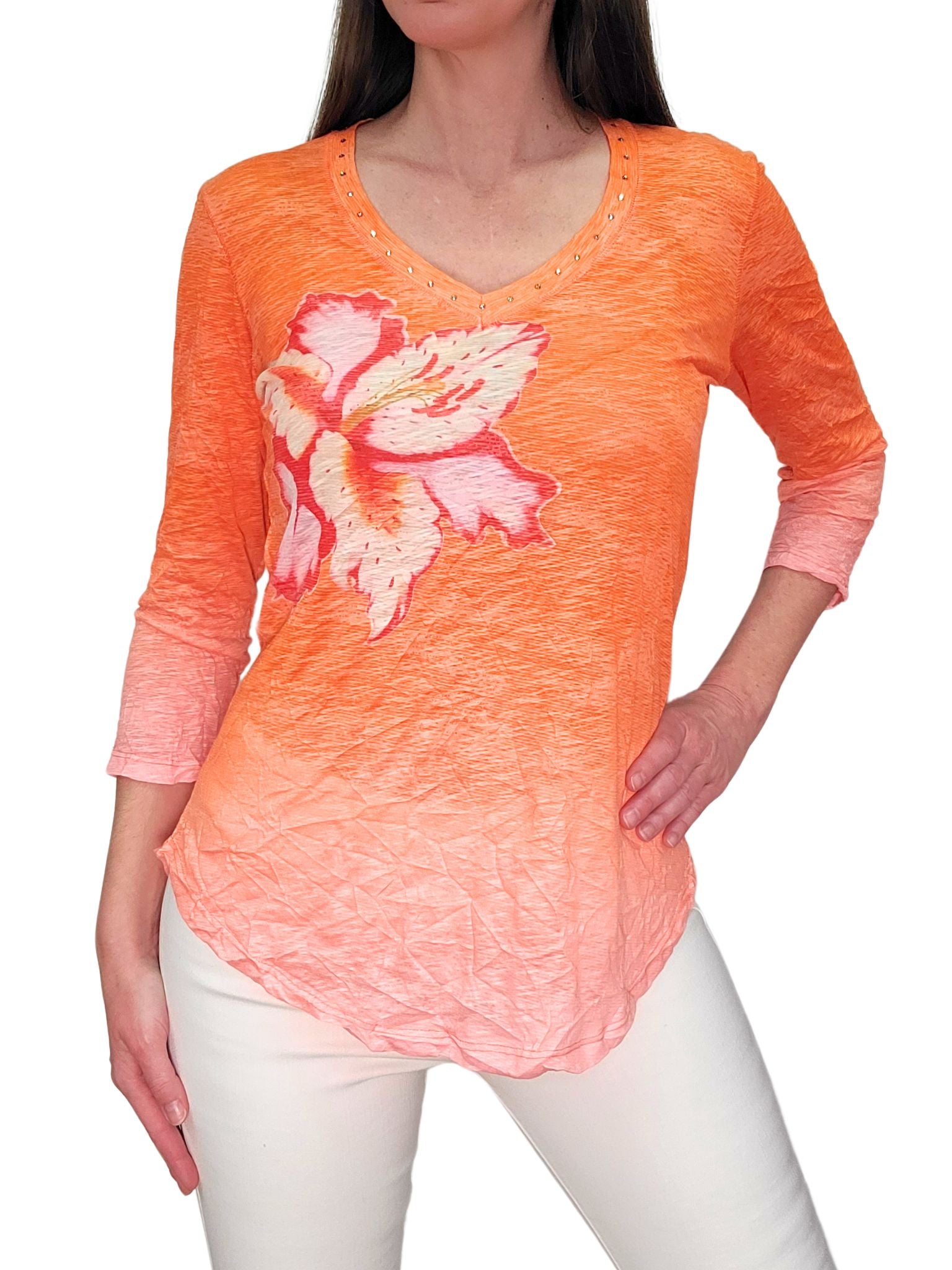 Crushed 3/4 Sleeve Tang V-Neck