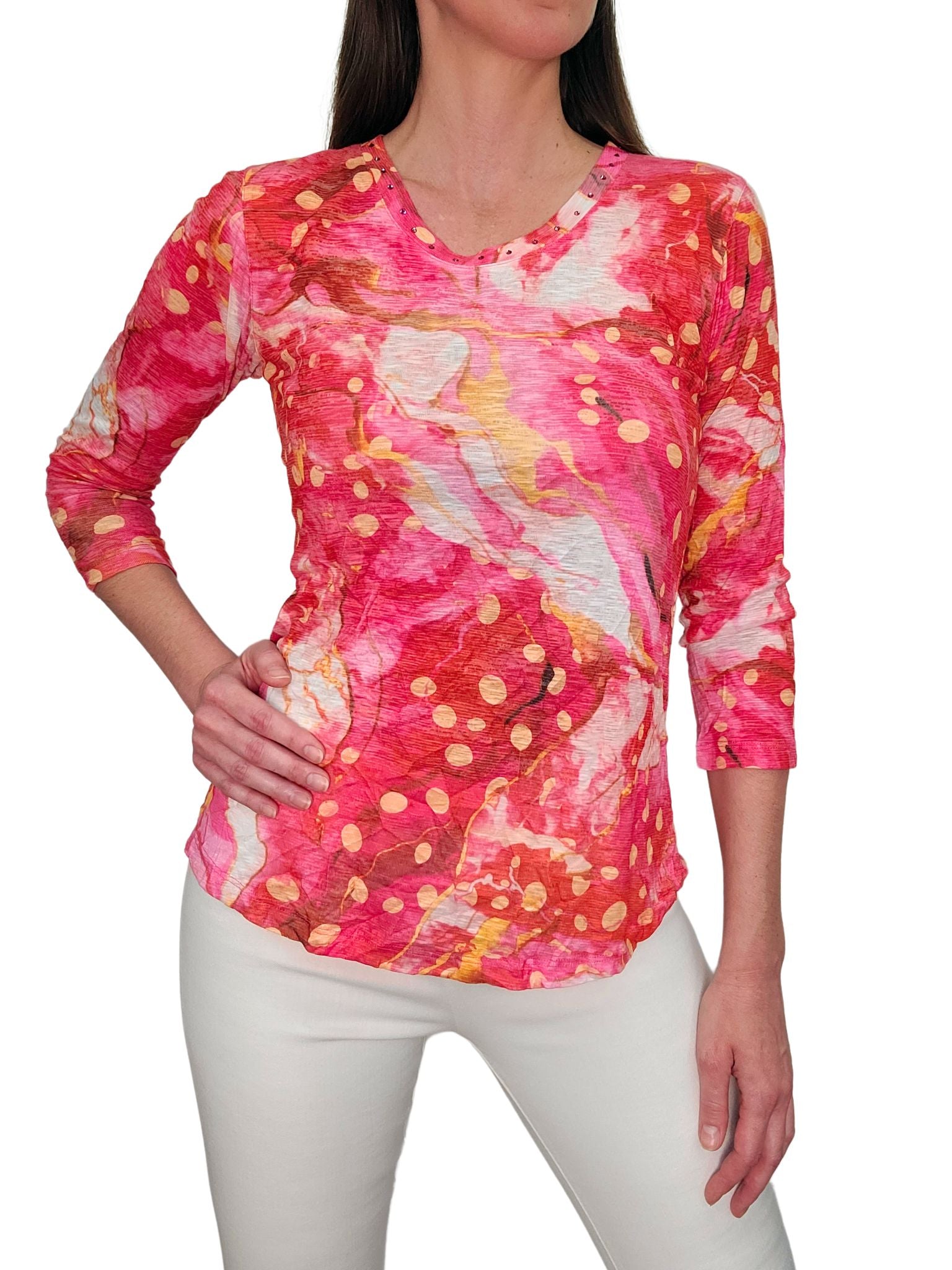 Crushed 3/4 Sleeve Crew Neck 'Sangria'