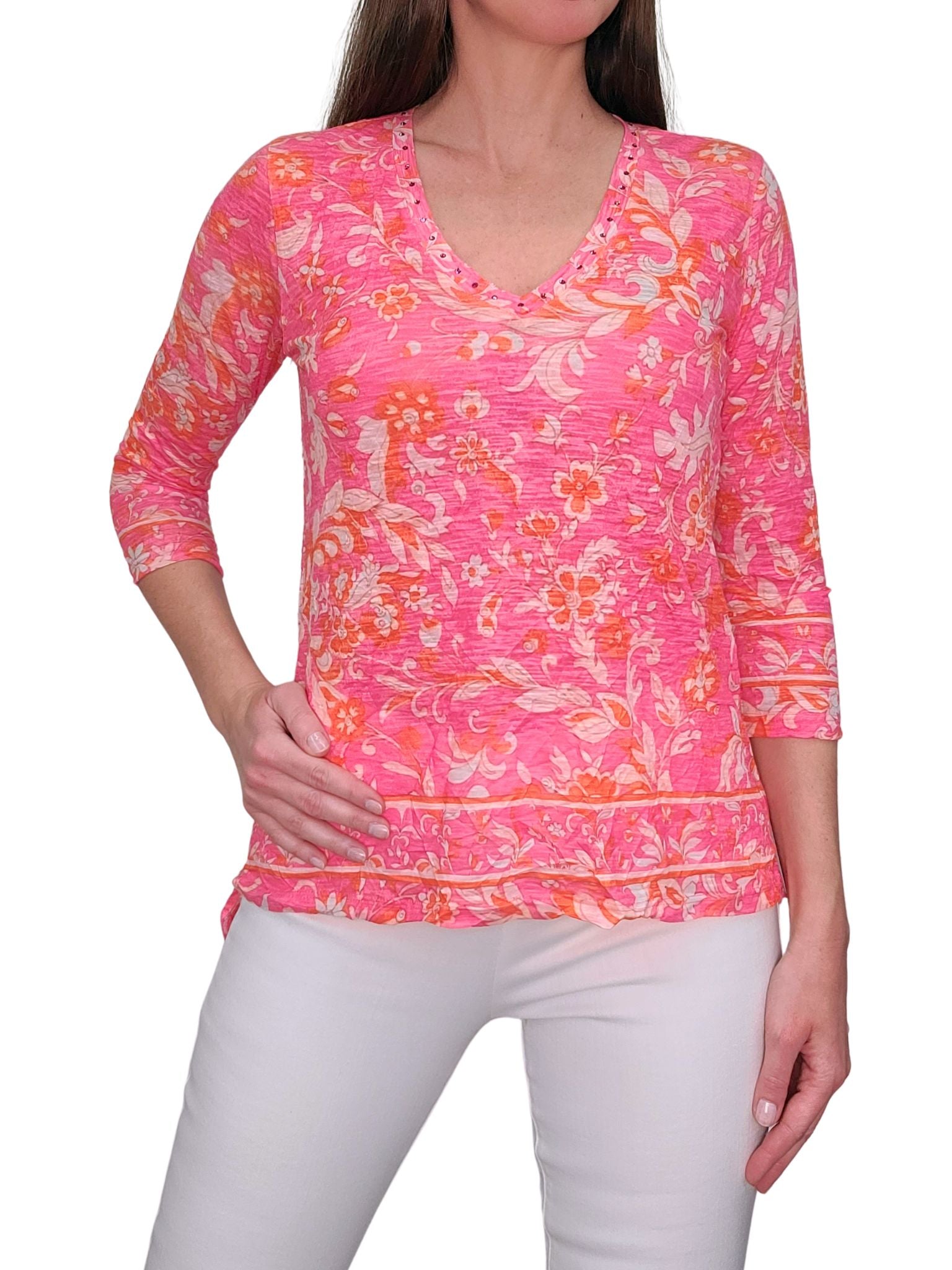 Crushed 3/4 Sleeve 'Bright' V-Neck