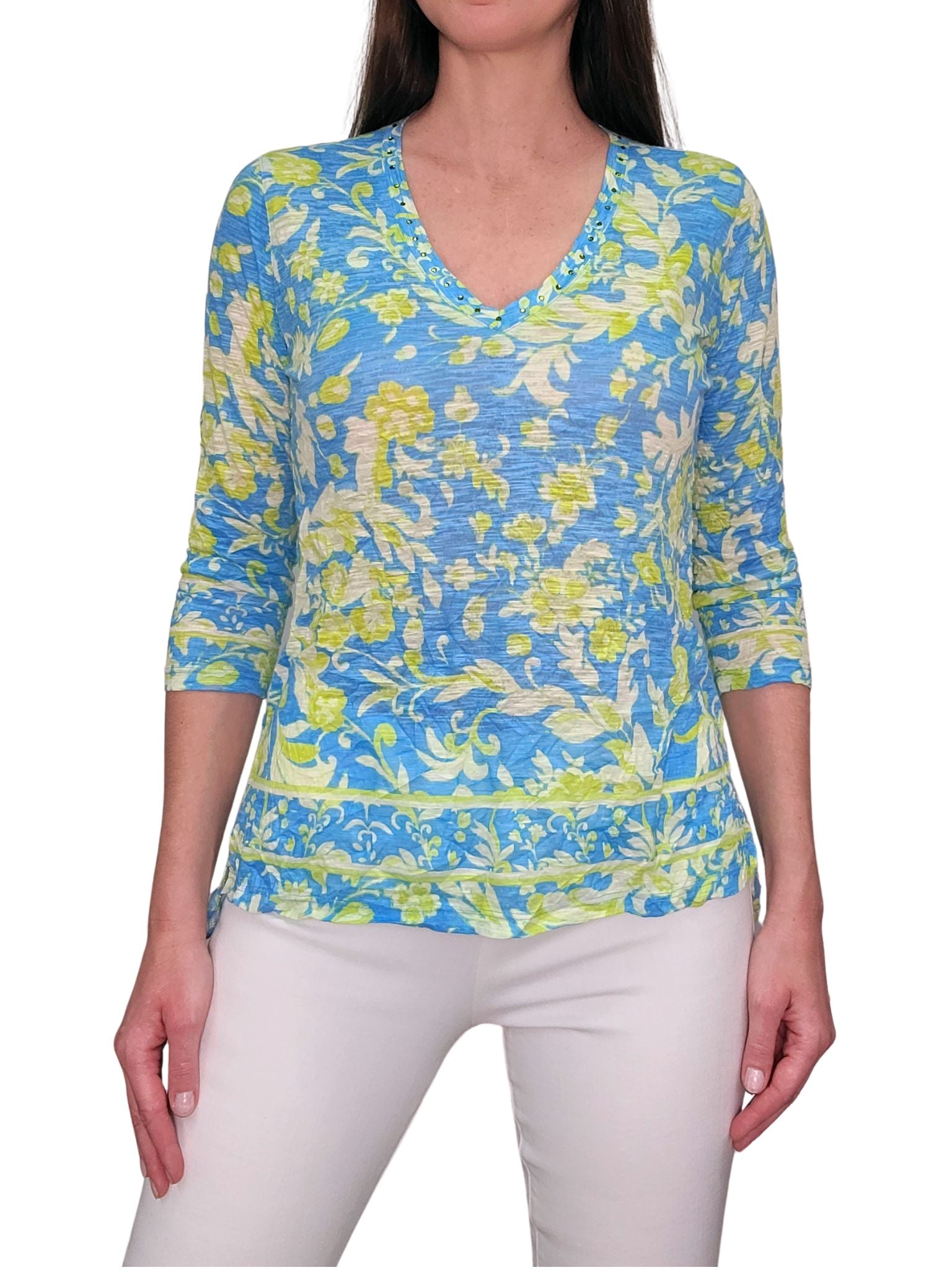 Crushed 3/4 Sleeve 'Bold' V-Neck