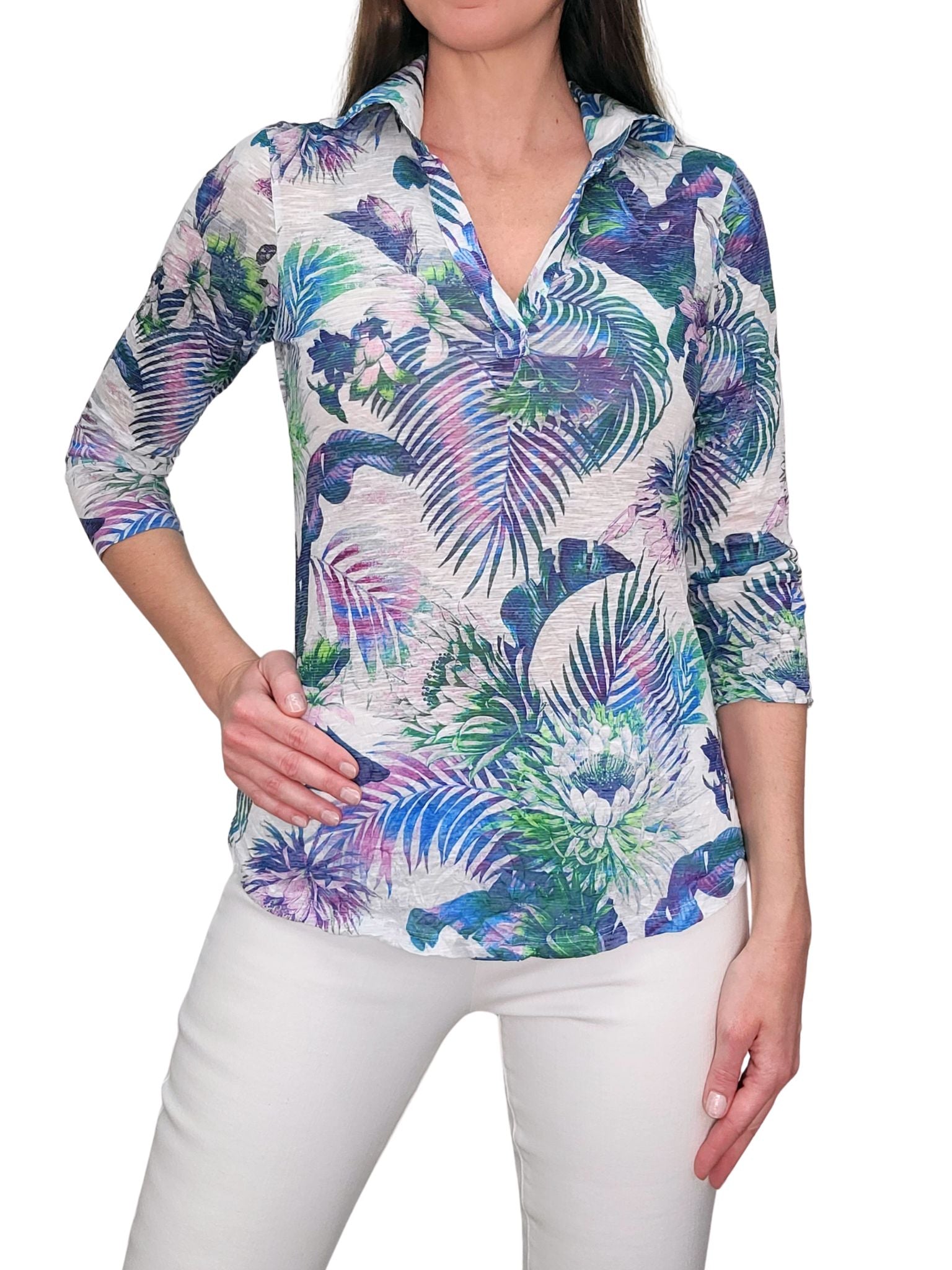 Crushed 3/4 Sleeve 'Tropix' Polo