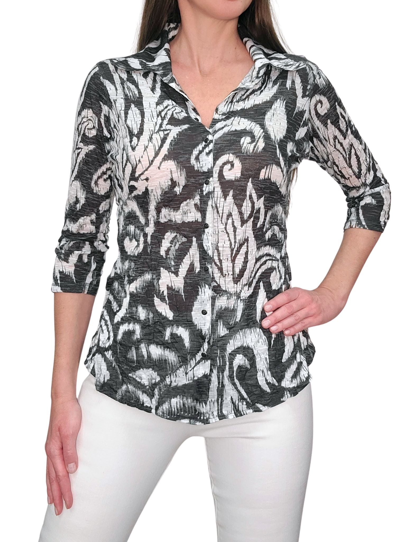 Crushed 3/4 Sleeve 'Black' Shirt