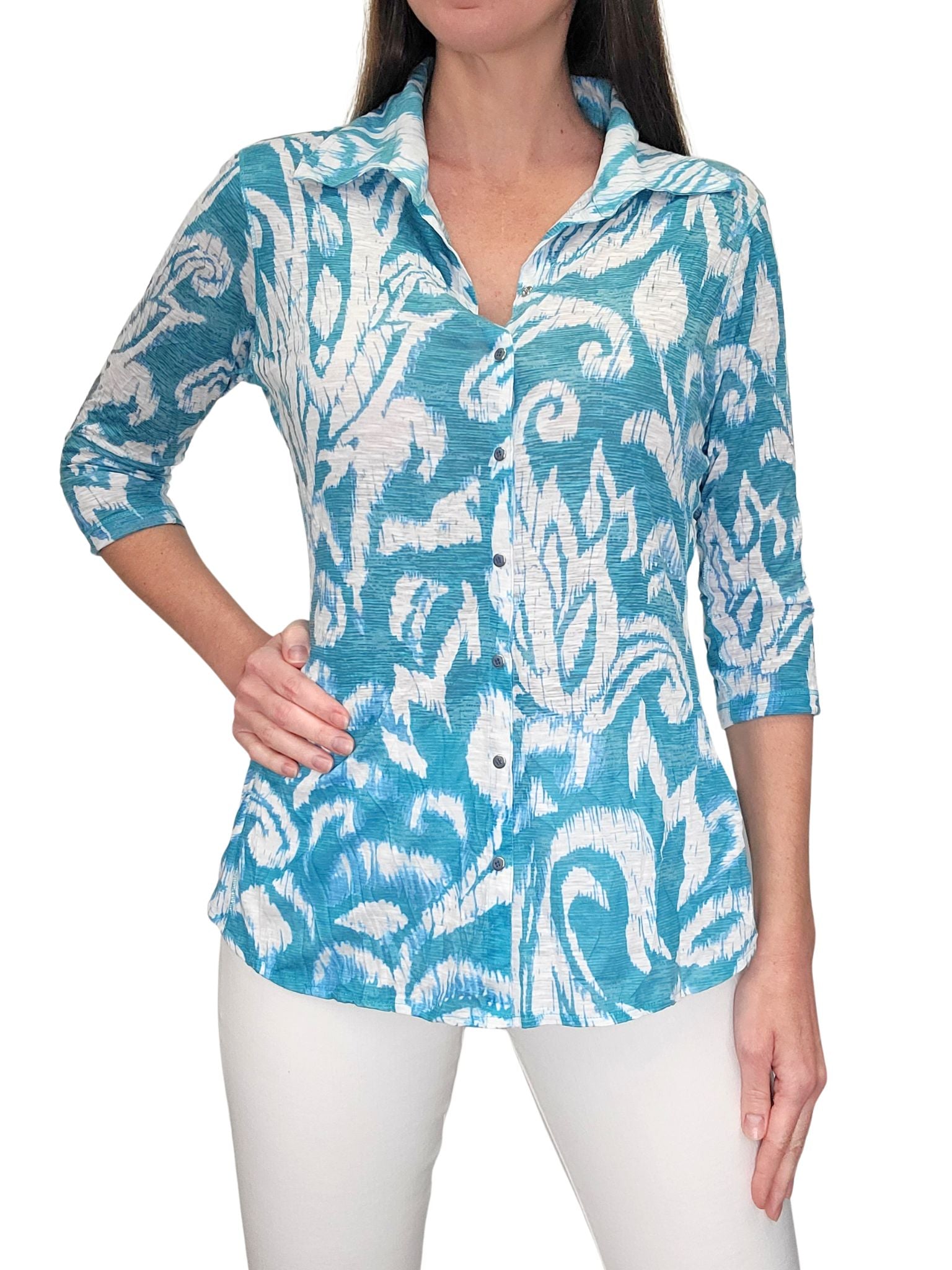 Crushed 3/4 Sleeve 'Sea' Shirt