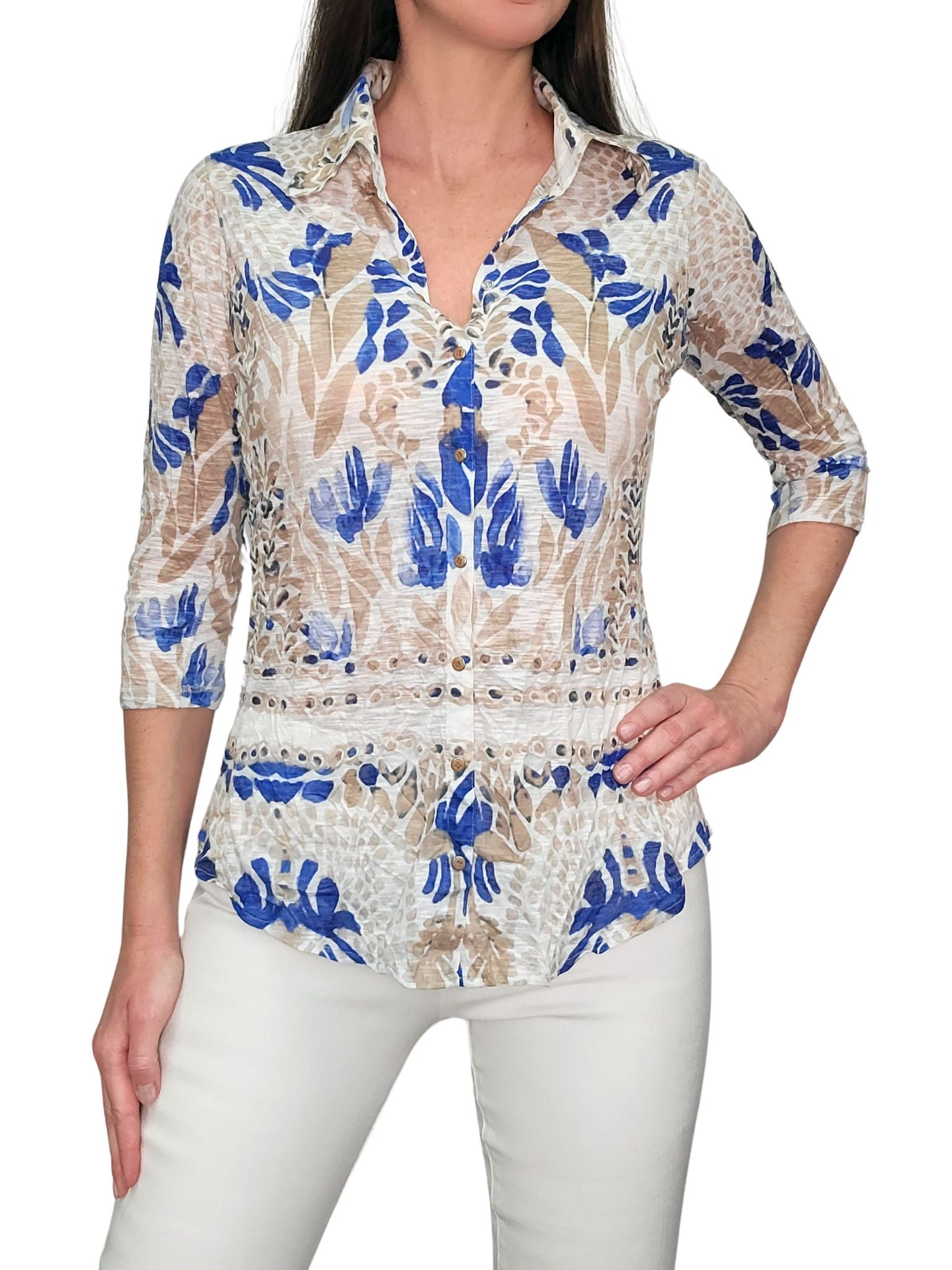 Crushed 3/4 Sleeve 'Royal' Shirt