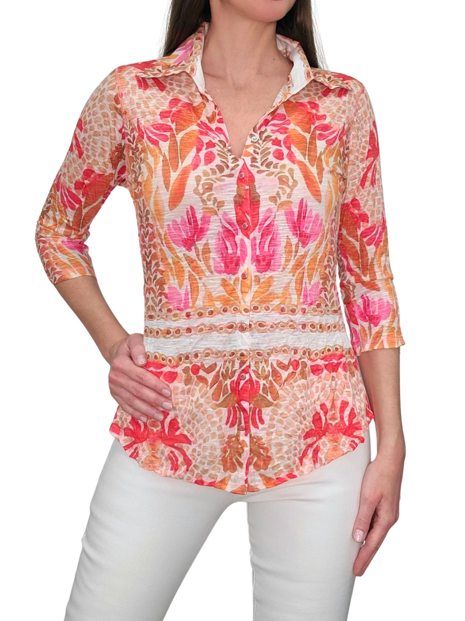 Crushed 3/4 Sleeve 'Rust' Shirt