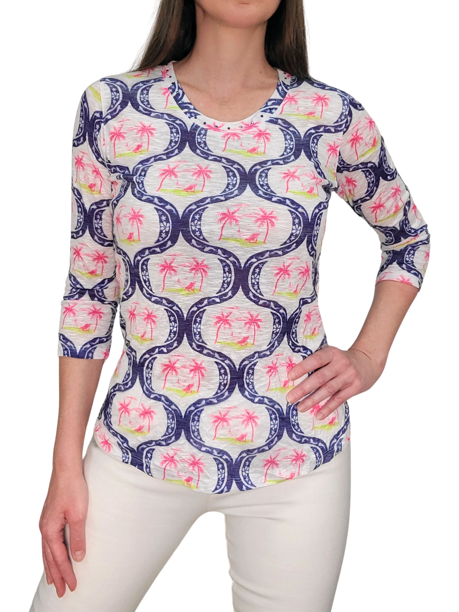 Crushed 3/4 Sleeve 'Preppy' Crew Neck