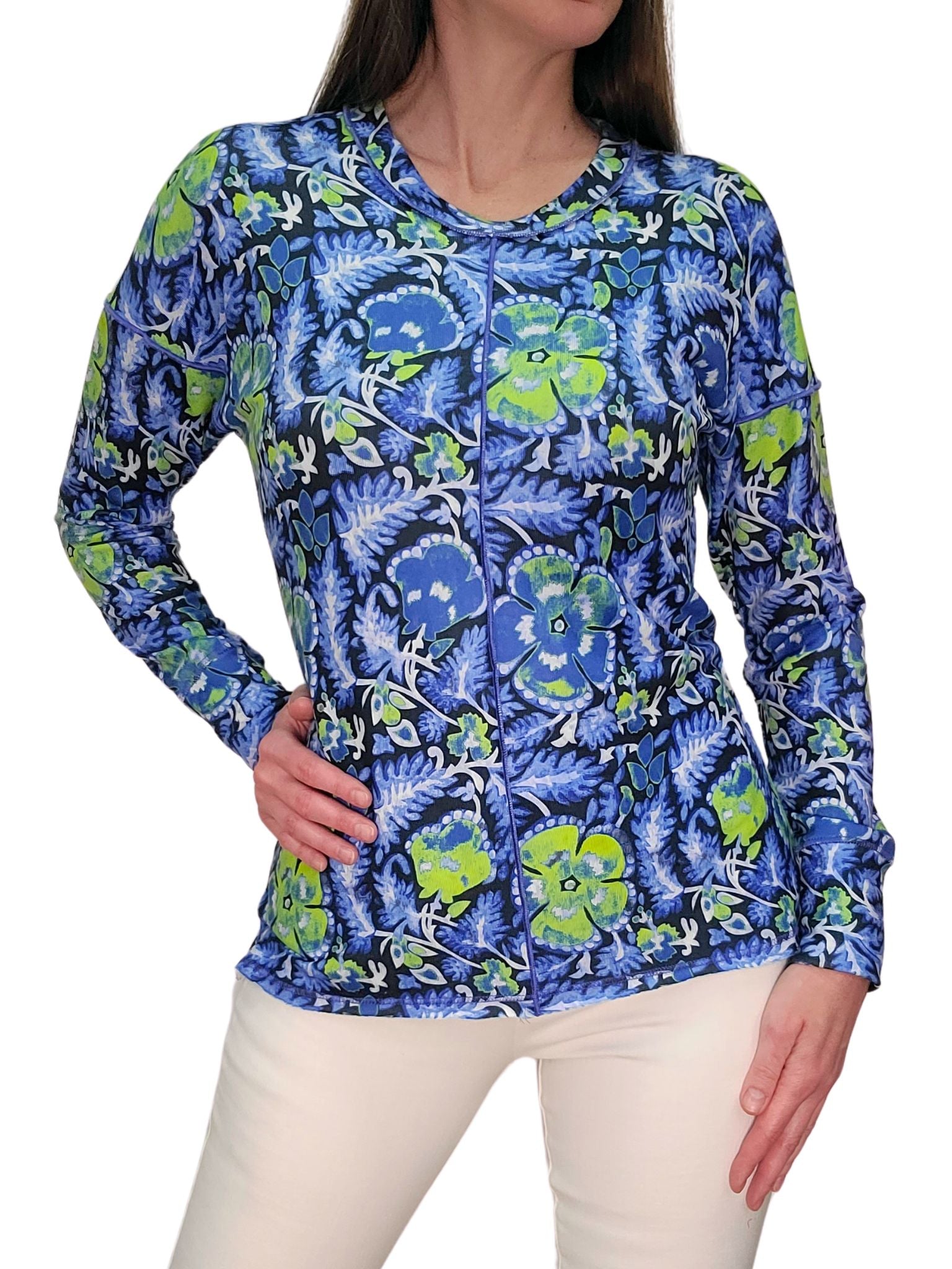 Long Sleeve 'Iris' Crew Neck w/Front-Seam