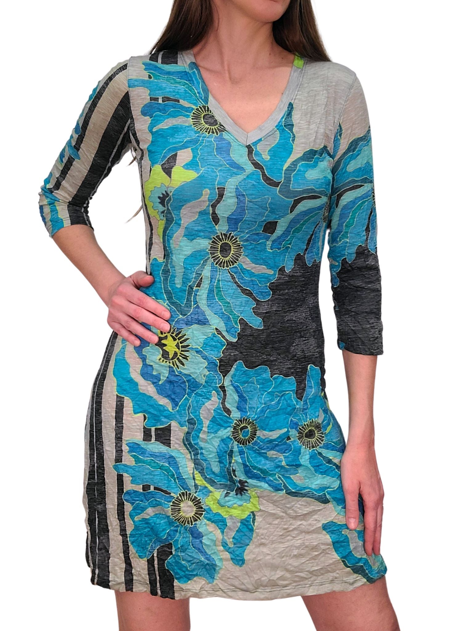 Crushed 3/4 Sleeve Flower Dress