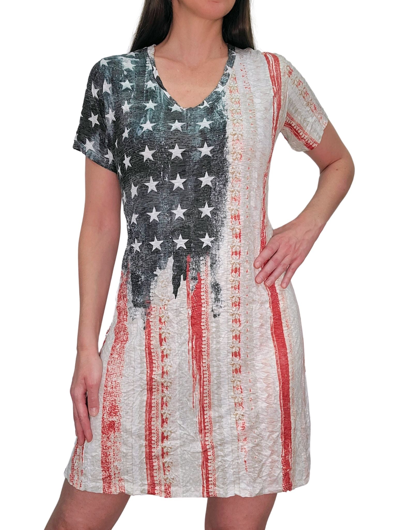 크러쉬드 프리덤 V넥 드레스