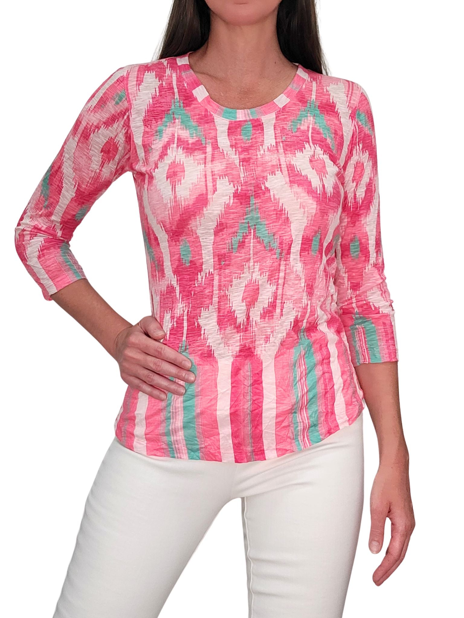 Crushed 3/4 Sleeve 'Taffy' Crew Neck