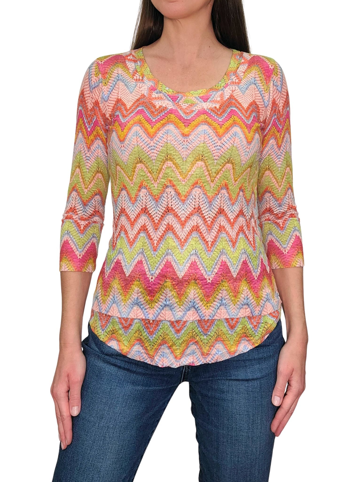 Crushed 3/4 Sleeve 'Disco' Crew Neck