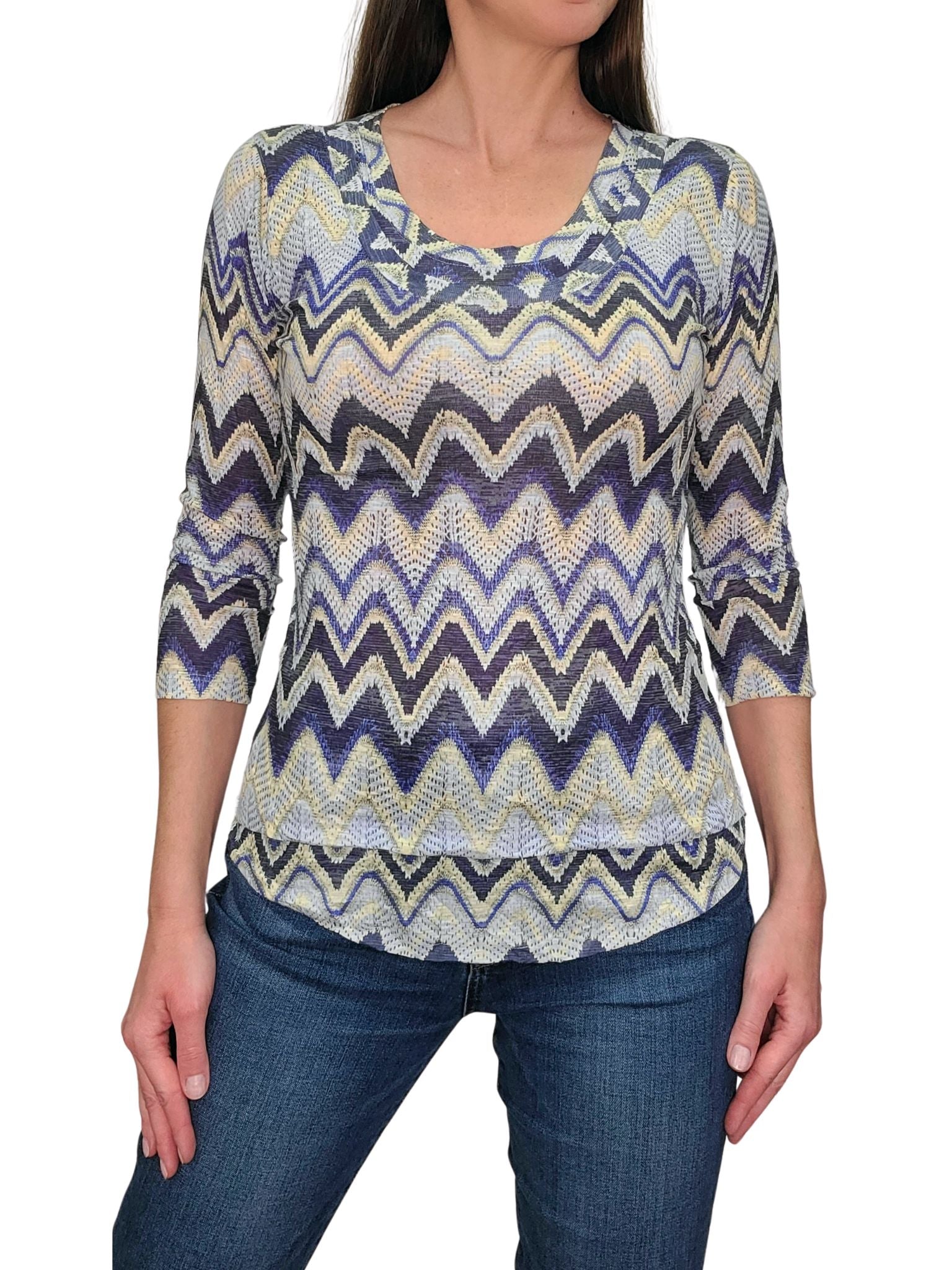 Crushed 3/4 Sleeve 'Denim' Crew Neck