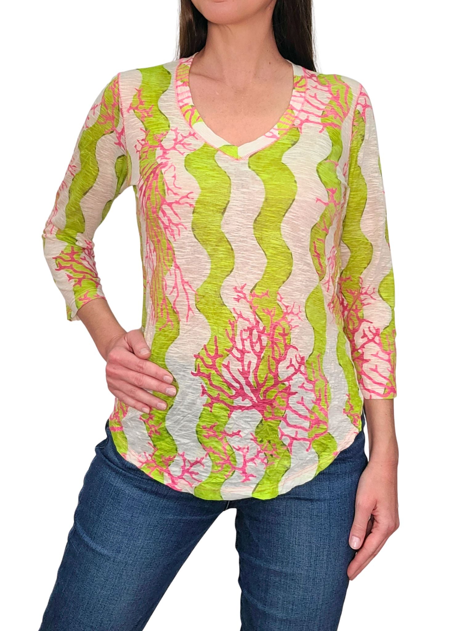 Crushed 3/4 Sleeve 'Citron' V-Neck