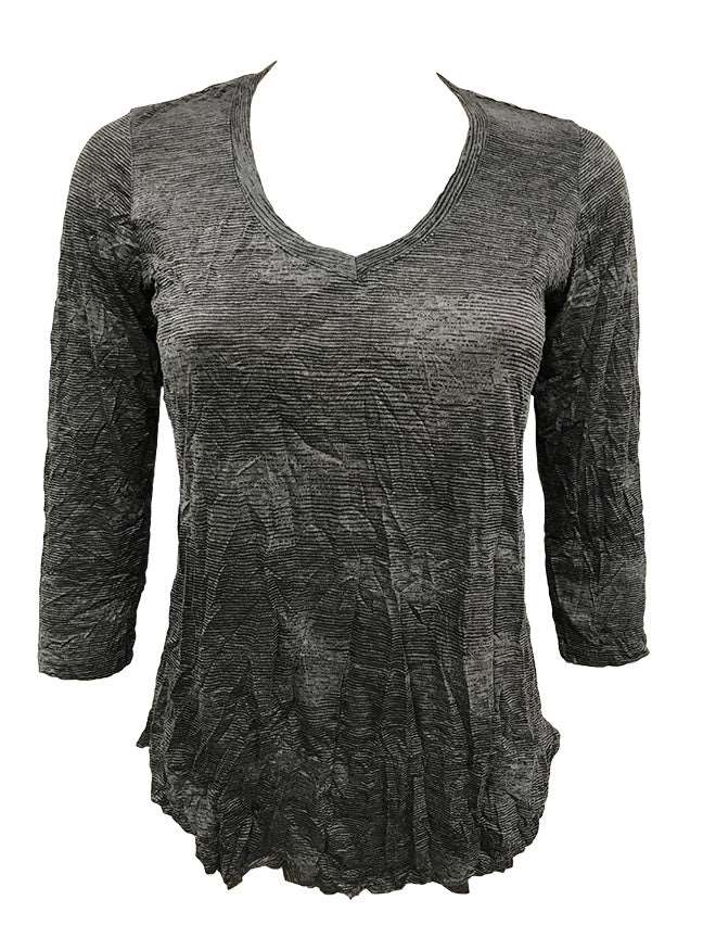 Crushed 3/4 Sleeve Black V-Neck