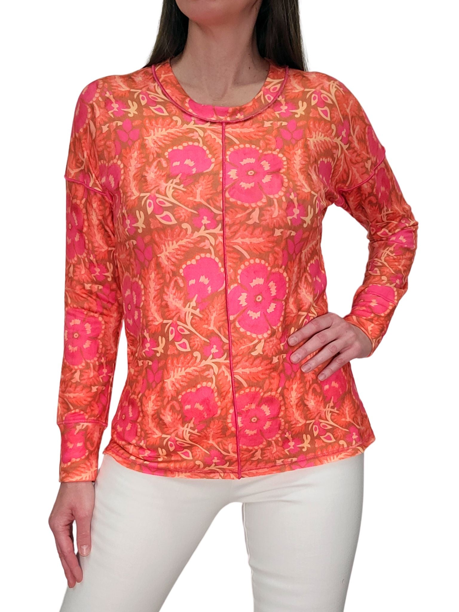 Long Sleeve 'Pansy' Crew Neck w/Front-Seam