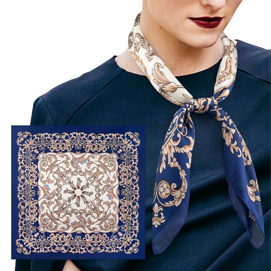 Satin Printed Scarf 'Baroque Blues'