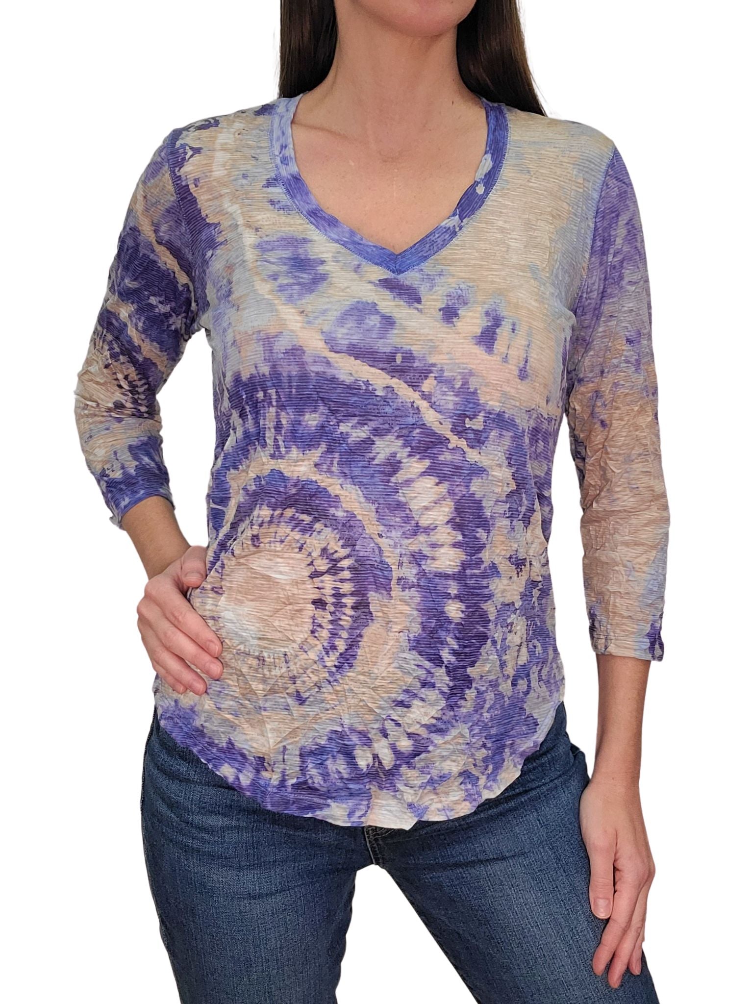 Crushed 3/4 Sleeve Lake V-Neck