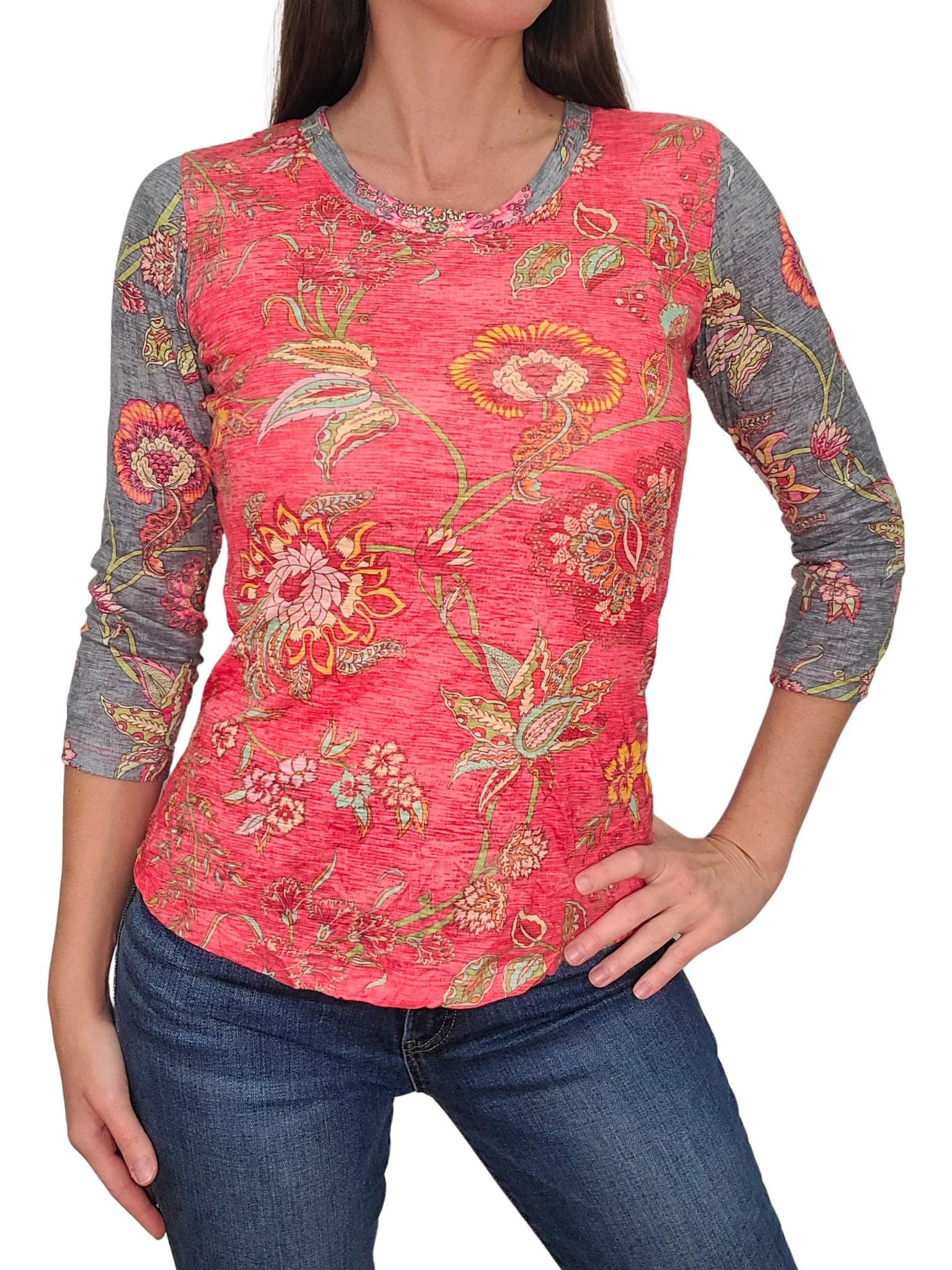 크러쉬드 3/4 슬리브 말리부 크루넥