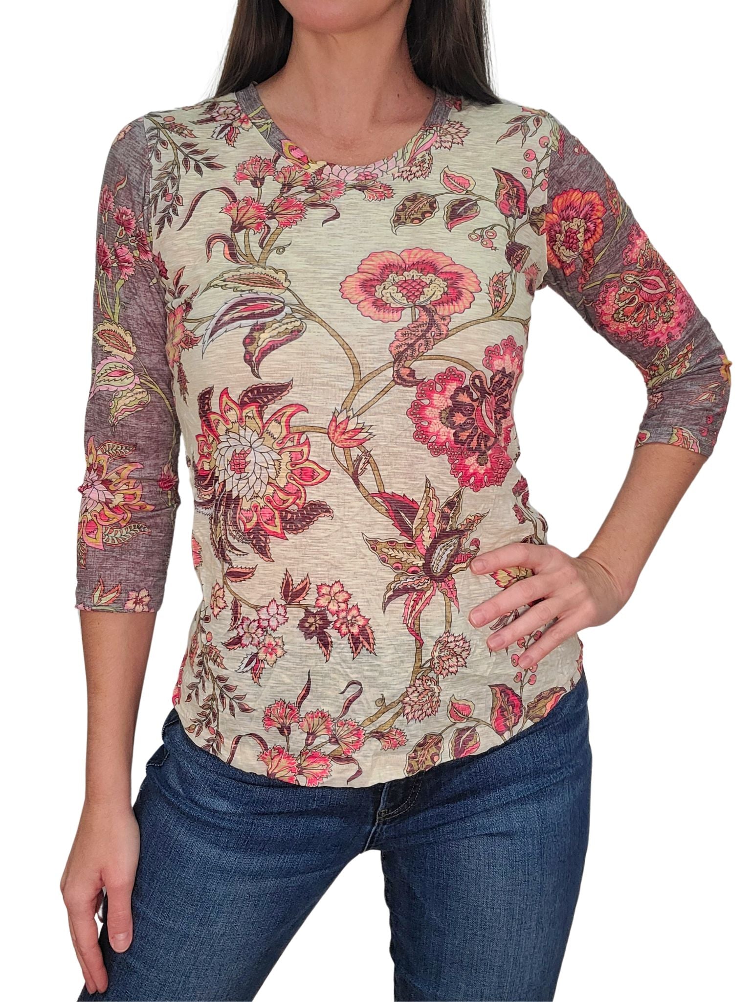 크러쉬드 3/4 슬리브 말리부 크루넥