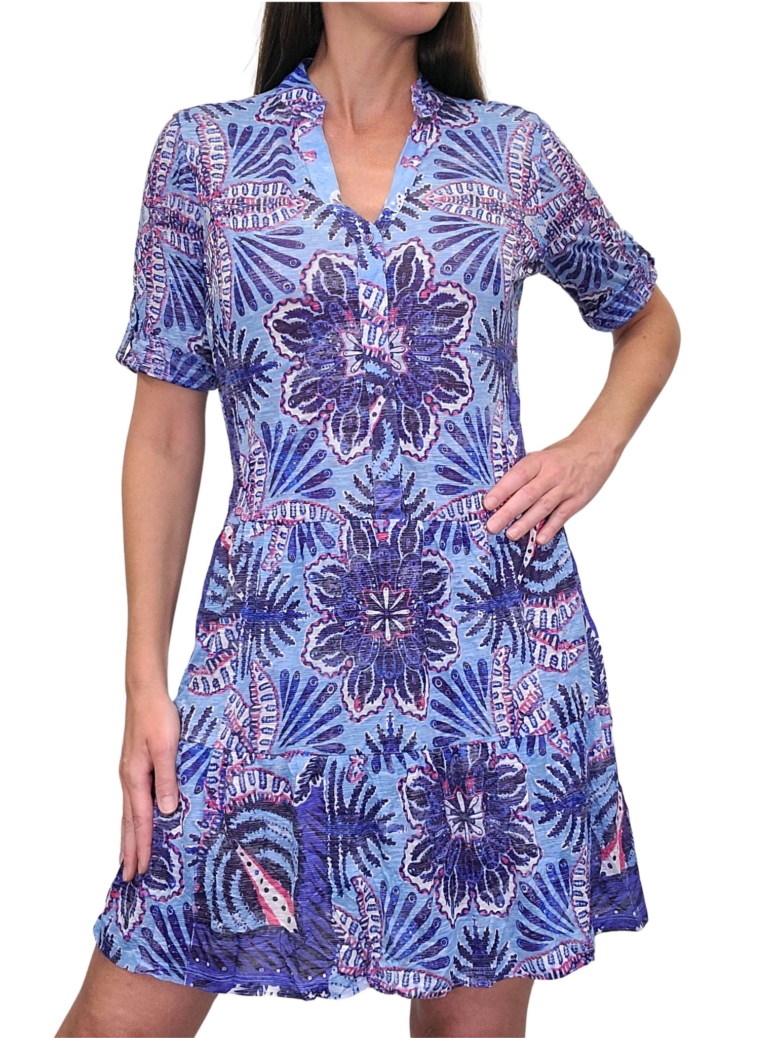 Crushed 'Blues' Drop-Waist Dress