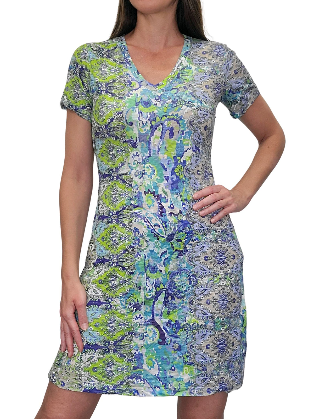 Crushed 'Kiwi' V-Neck Dress