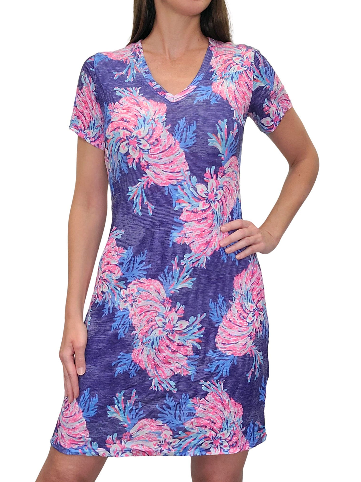 Crushed 'Lapis' V-Neck Dress