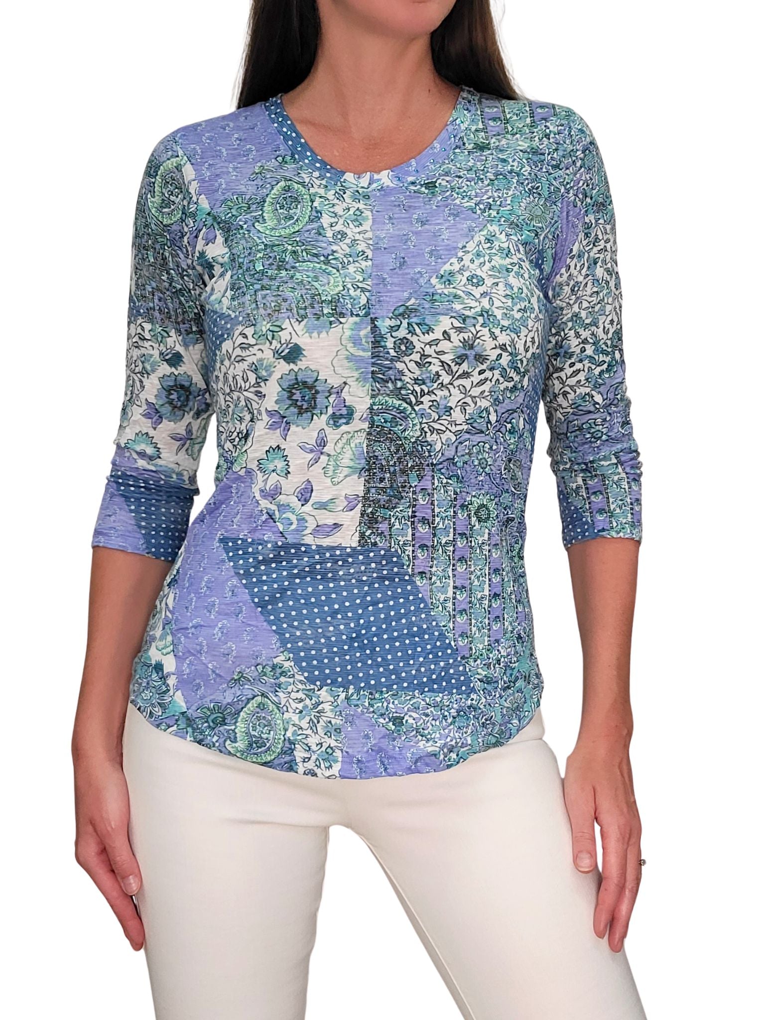 Crushed 3/4 Sleeve 'Cloud' Crew Neck