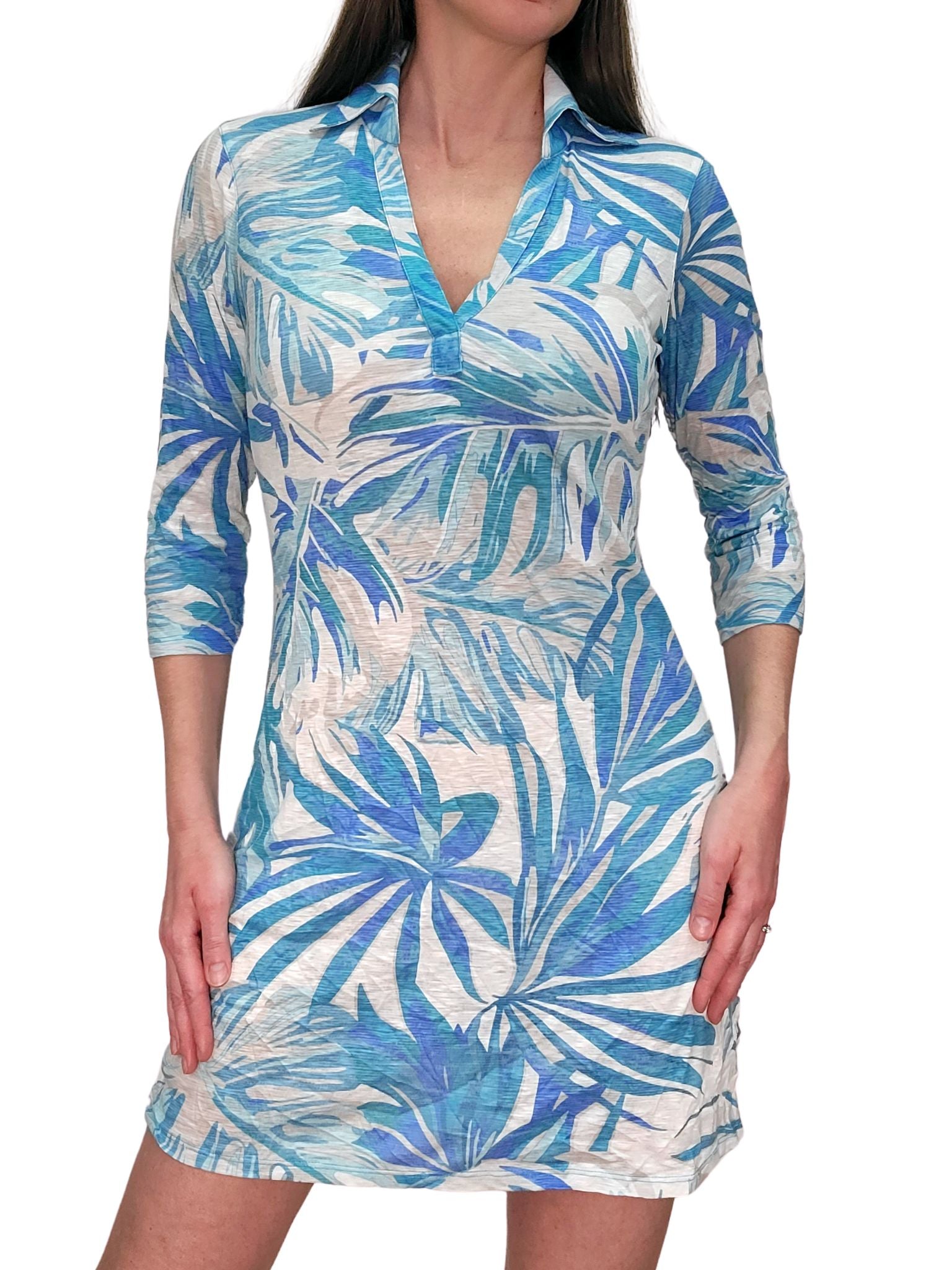 Crushed 3/4 Sleeve Wave Polo Dress