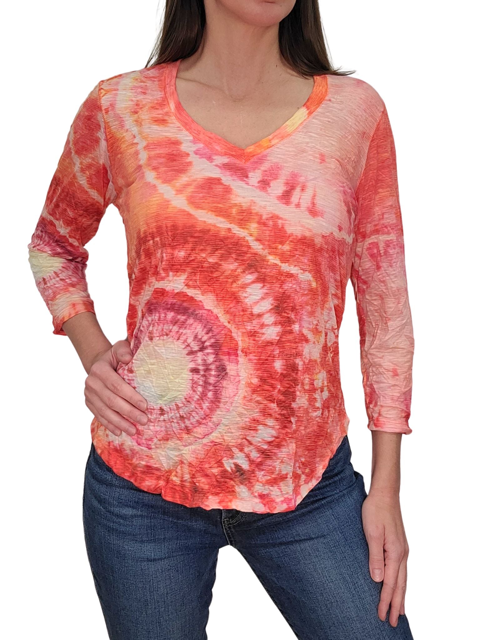 Crushed 3/4 Sleeve Lava V-Neck