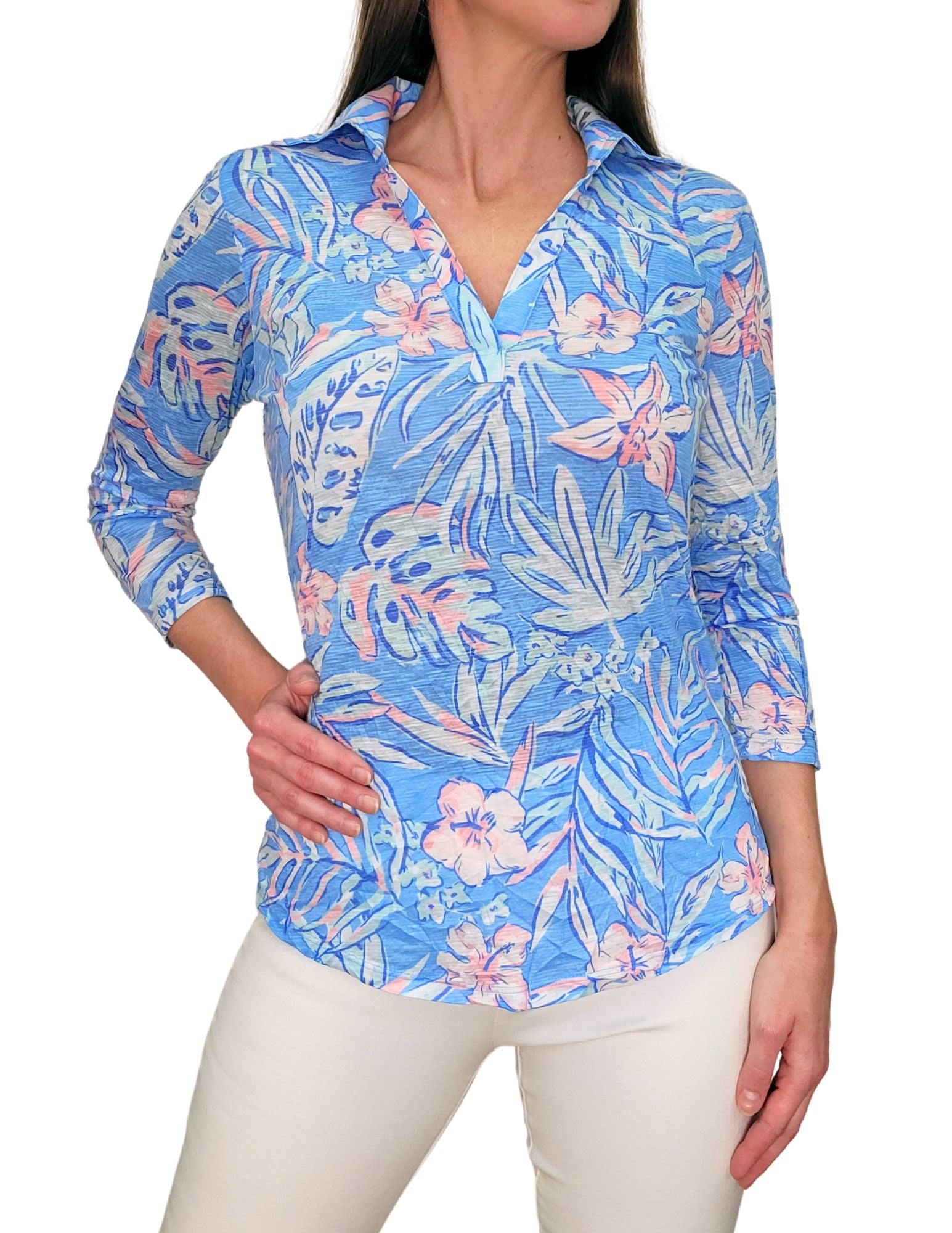 Crushed 3/4 Sleeve 'Turq' Polo