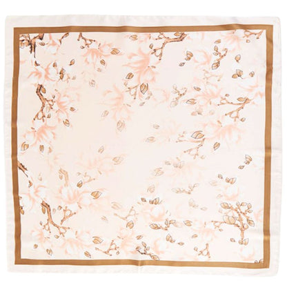 Floral patterned scarf with a gold border on a white background