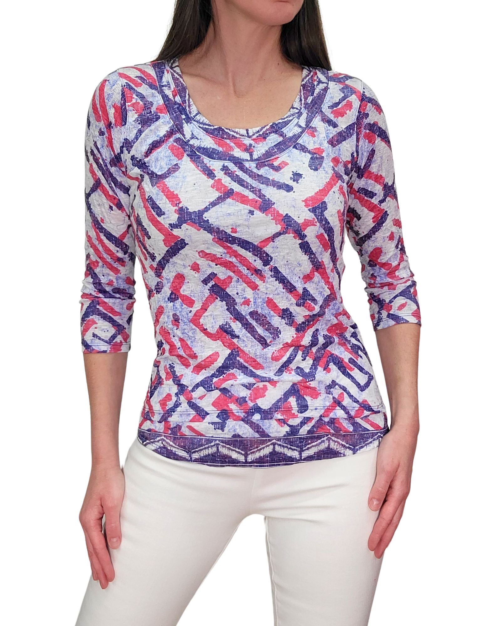 크러쉬드 3/4 슬리브 멜론 크루넥