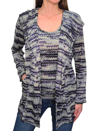 Hacci Cardigan-Set aus Denim mit Kapuze und Wickeldesign