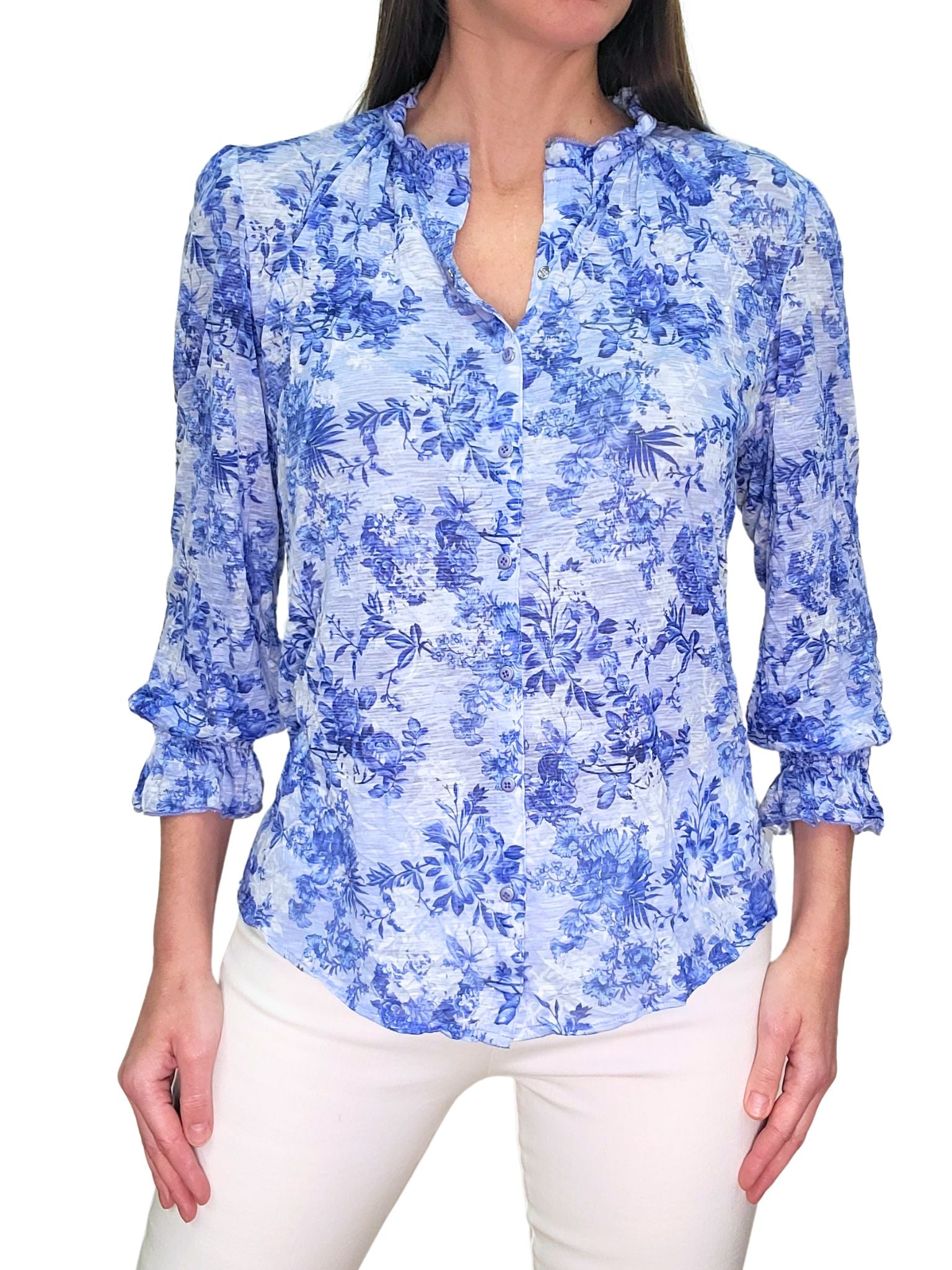 Ruffled 'Wind' Blouse with 3/4 Smocked Sleeves