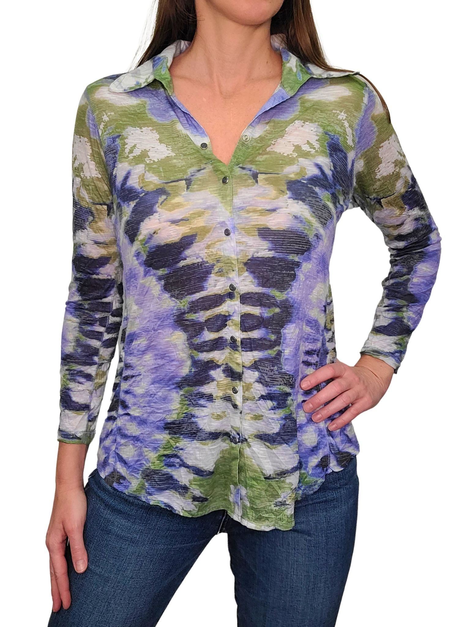 Crushed Long Sleeve Moss Shirt