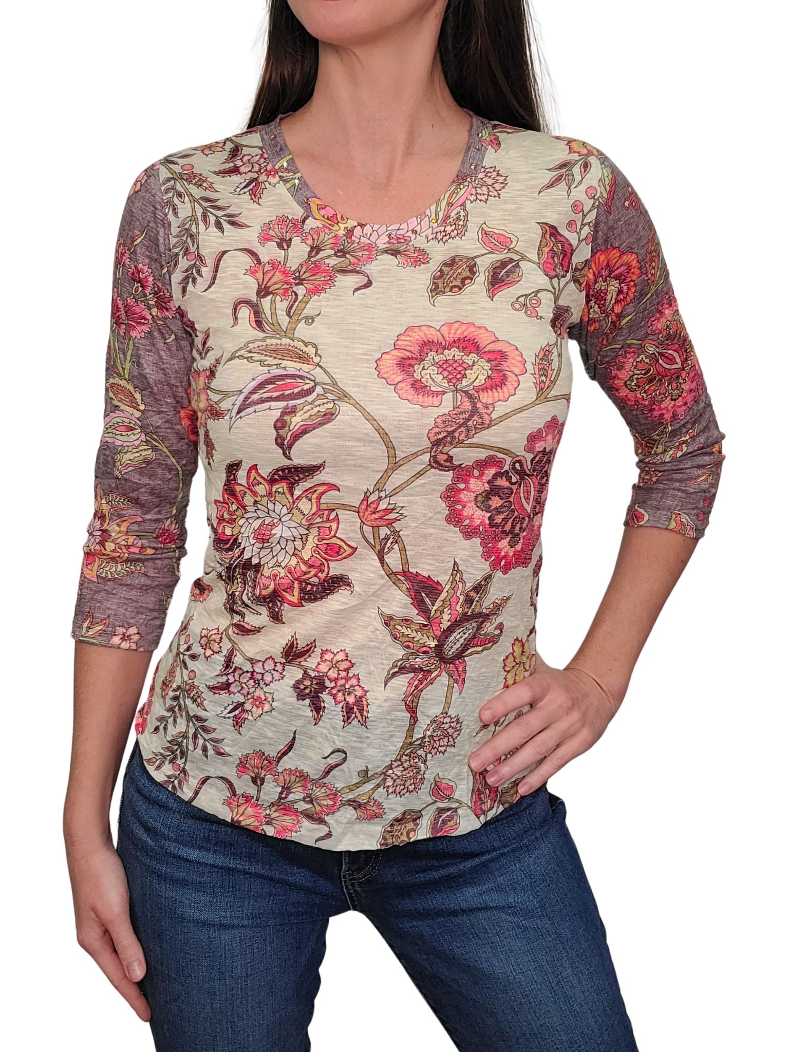 크러쉬드 3/4 슬리브 말리부 크루넥