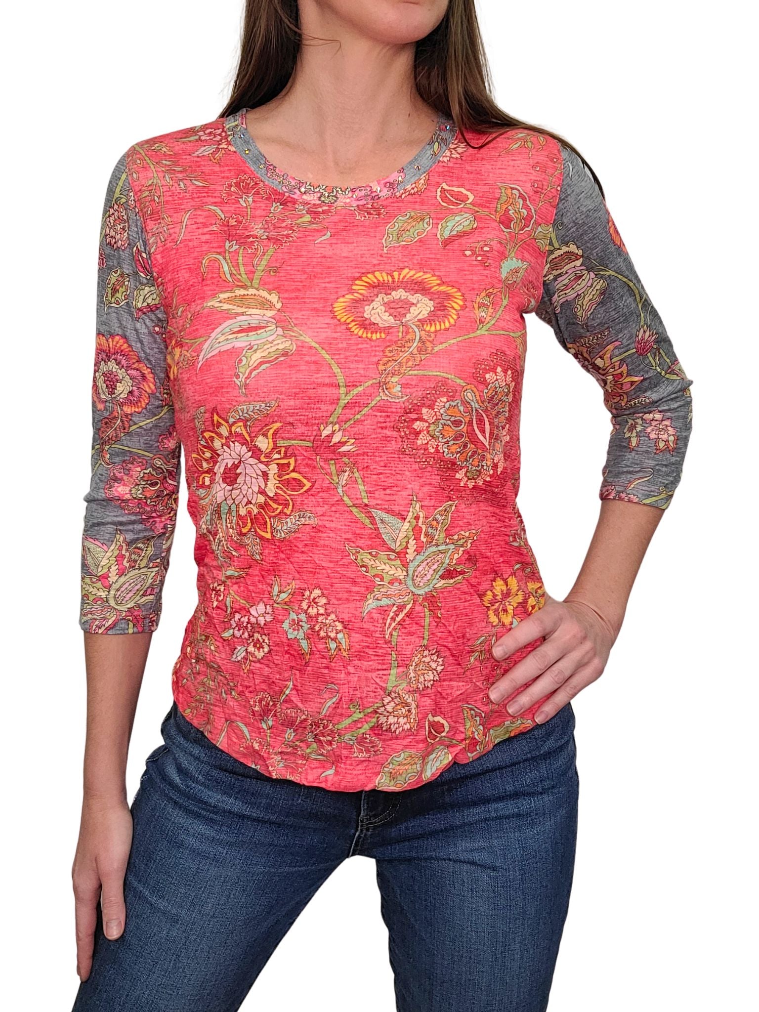 크러쉬드 3/4 슬리브 말리부 크루넥